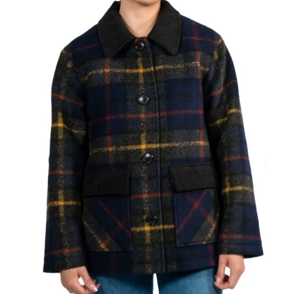 Pendleton Women's Wool Blend Barn Coat XS Royal Plaid Button Down Jacket